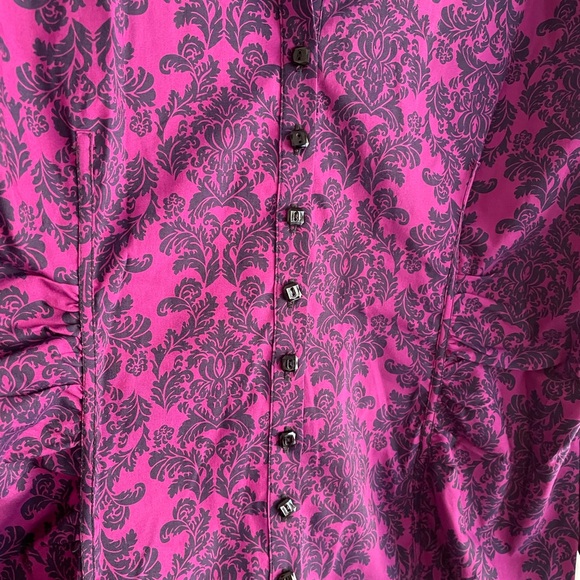 New York & Company Purple and Black Floral Stretch Button Up Shirt - Picture 4 of 7